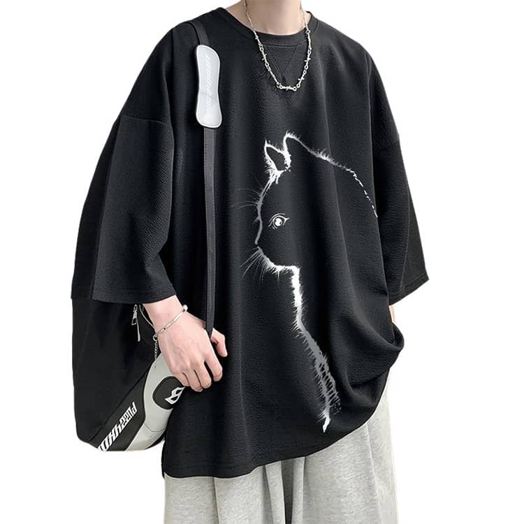 tシャツ 涼しい メンズ ビッグTシャツ オーバーサイズ 猫柄 Tシャツ