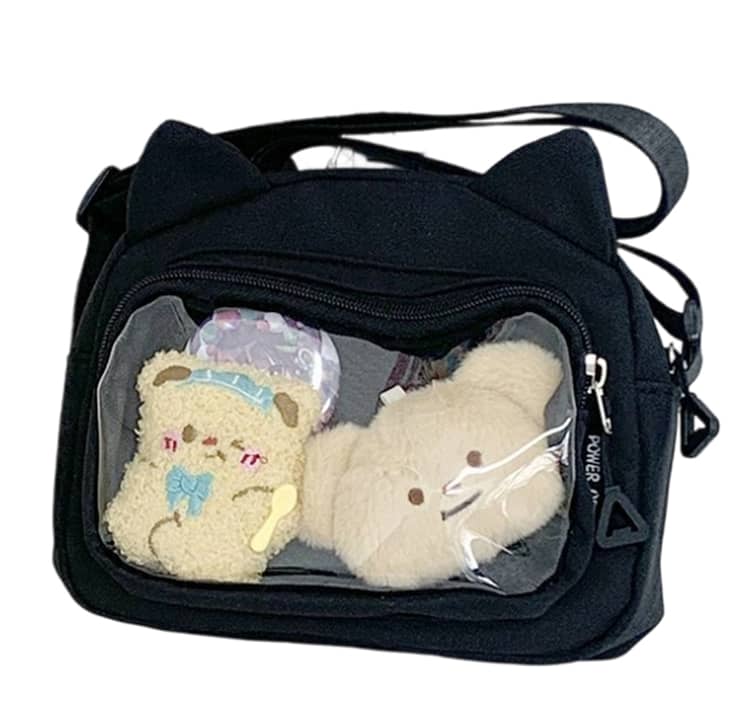 22x17cm 猫耳 ビニールポケット付き ぬいポーチ 持ち運び 痛バ 推し