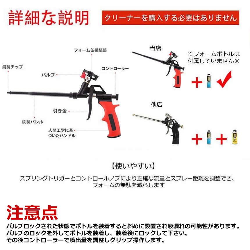 2個セット コーキングガン らくらく 発泡ガン フォームガン クリーナー不要 シーリング 断熱 すきま埋め DIY 予備ノズル 2本 発泡ウレタン スプレーガン KOKING |  | 03