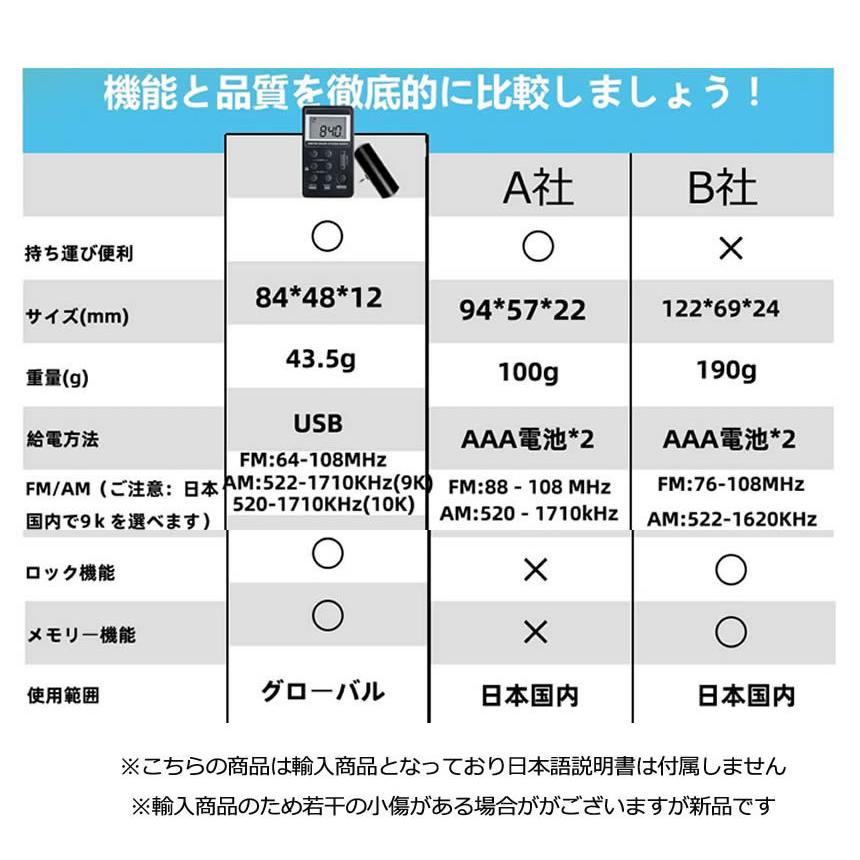 2個セット ポケット ラジオ ワイドfmラジオ FM AM 対応 高感度受信 小型 持ち運び 軽量 携帯便利 ポケットラジオ 液晶 USB 充電式 ポータブルラジオ POKERAJI｜nexts｜08