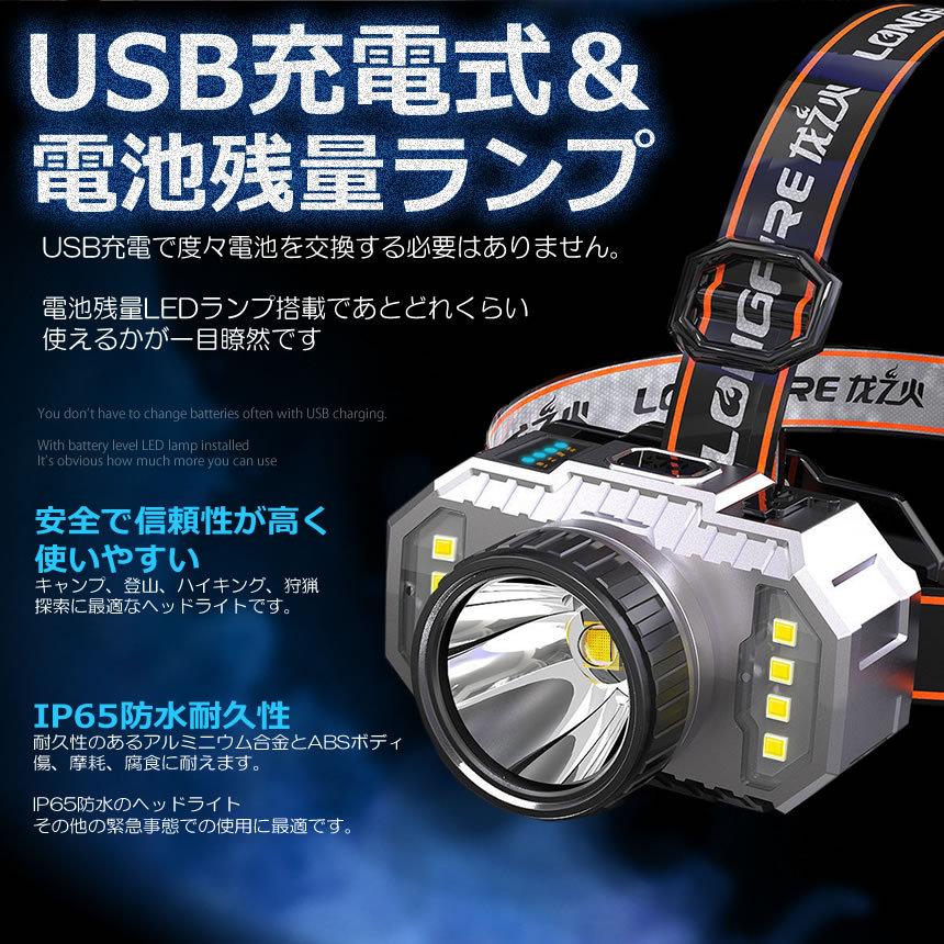 5個セット ヘッドライト LED 爆光 充電式 5000m 4つの点灯モード 強力照射 DIY サイズ調節 USB 残量ランプ 高輝度 作業灯 車 夜間 明るい 3HEADLTS |  | 05