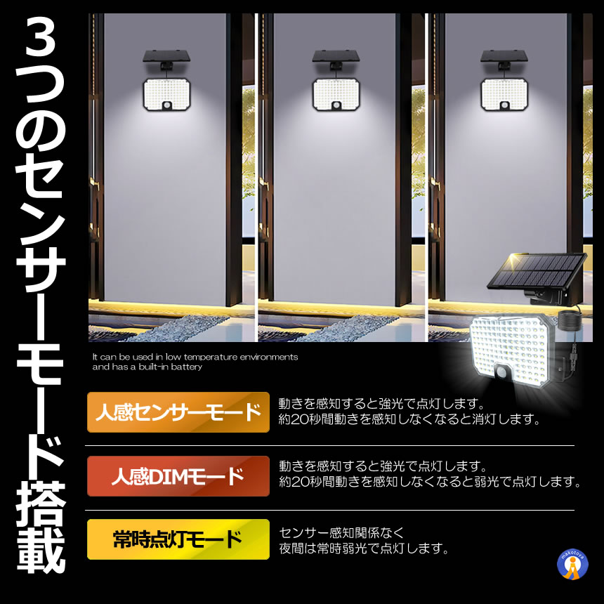 2個セット 分離式 ソーラーライト 108LED 124LED センサーライト 超高