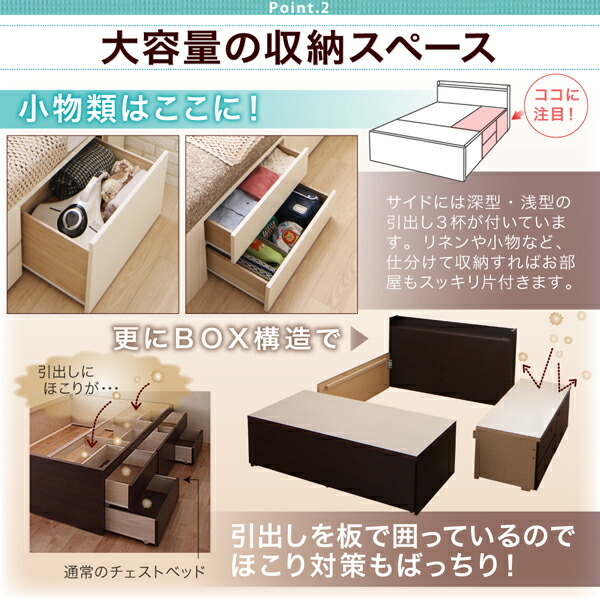 超お得！ワイド深型引き出しチェストコンセント付き✨ダブルサイズベッドフレーム✨ お客様組立 国産 ワイド深型引き出しチェストベッド 棚・コンセント付