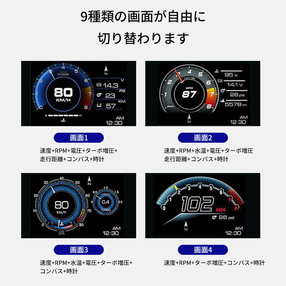HUD スピードメーター ヘッドアップディスプレイ GPS ODB2 マルチ メーター 速度計 全車種対応 日本語システム画面 送料無料 故障診断｜nextstageyh｜07
