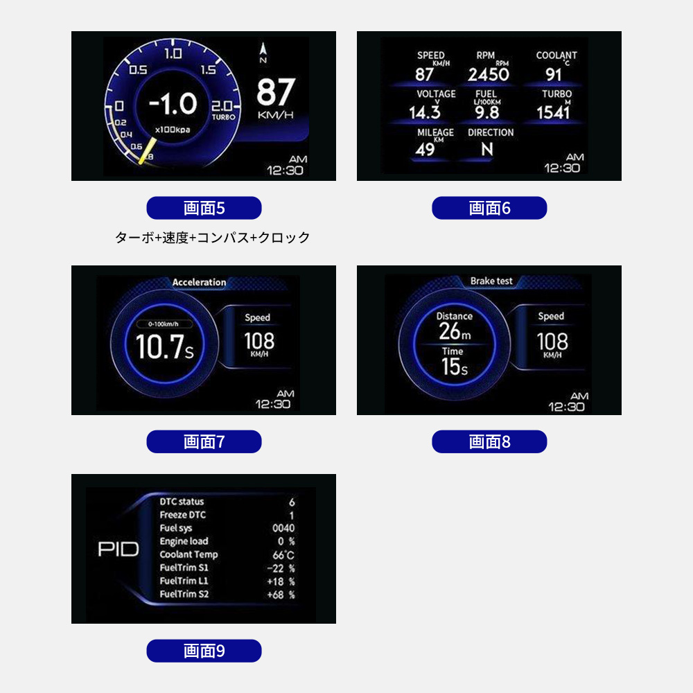 HUD スピードメーター ヘッドアップディスプレイ GPS ODB2 マルチ メーター 速度計 全車種対応 日本語システム画面 送料無料 故障診断｜nextstageyh｜08