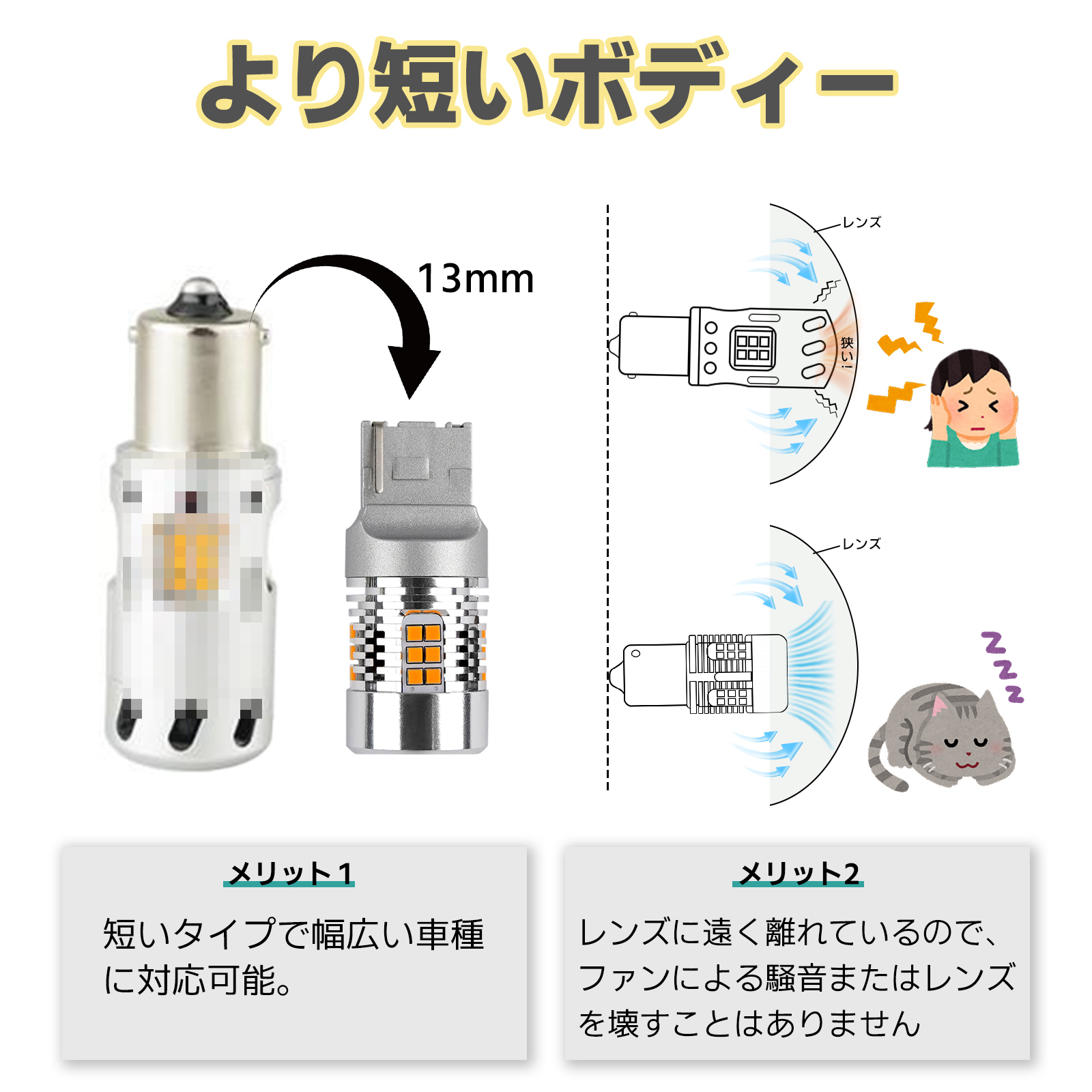 バイク led ウインカー 抵抗内蔵 冷却ファン付 S25 180° キャンセラー内蔵 爆光 アンバー バルブ ミニ ウィンカー 一年保証 |  | 08
