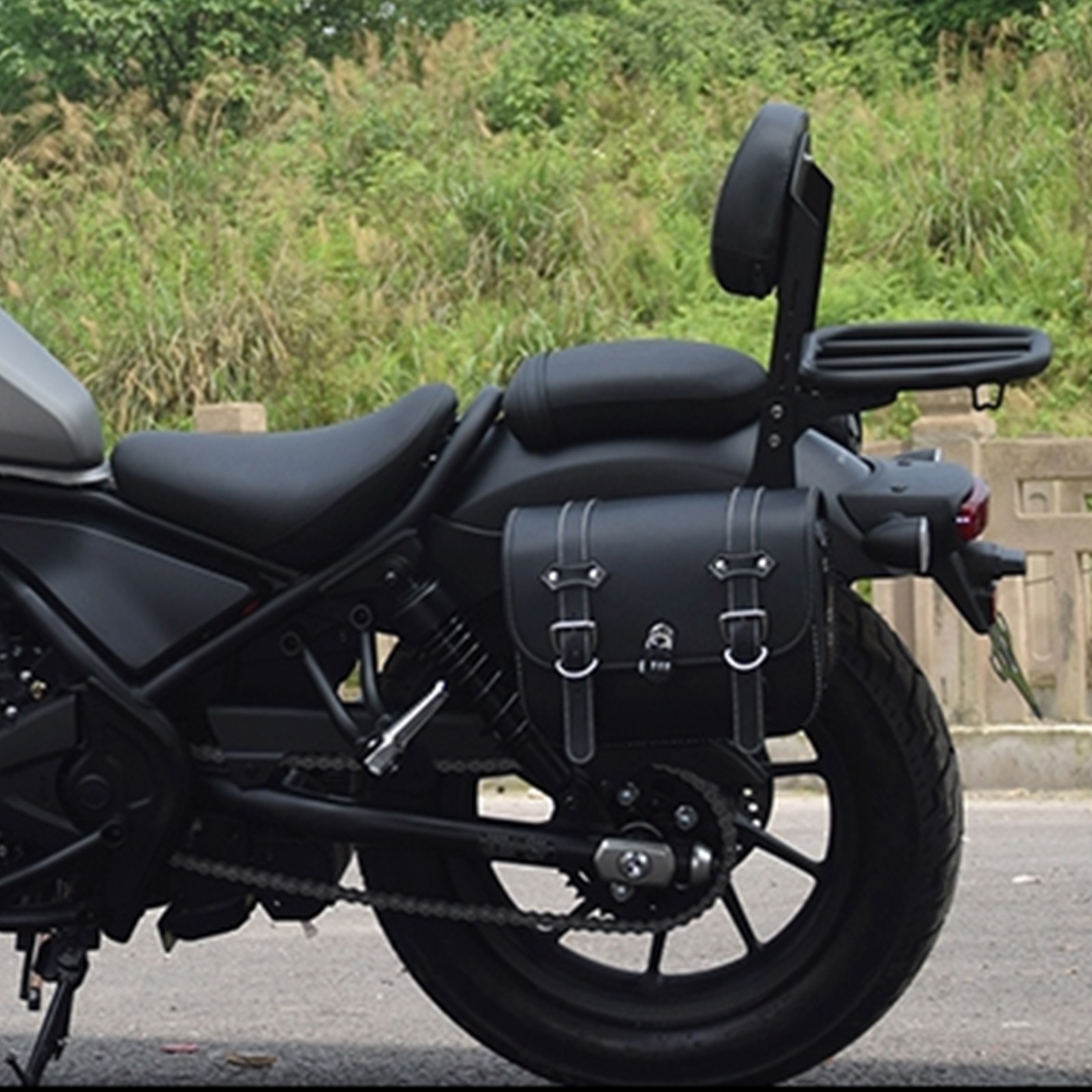 レブル250用　ストレイン製　本革サイドバッグ３点セット クロスカブ ホンダ レブル 250 500 サイドバック カスタム 革 ブラック