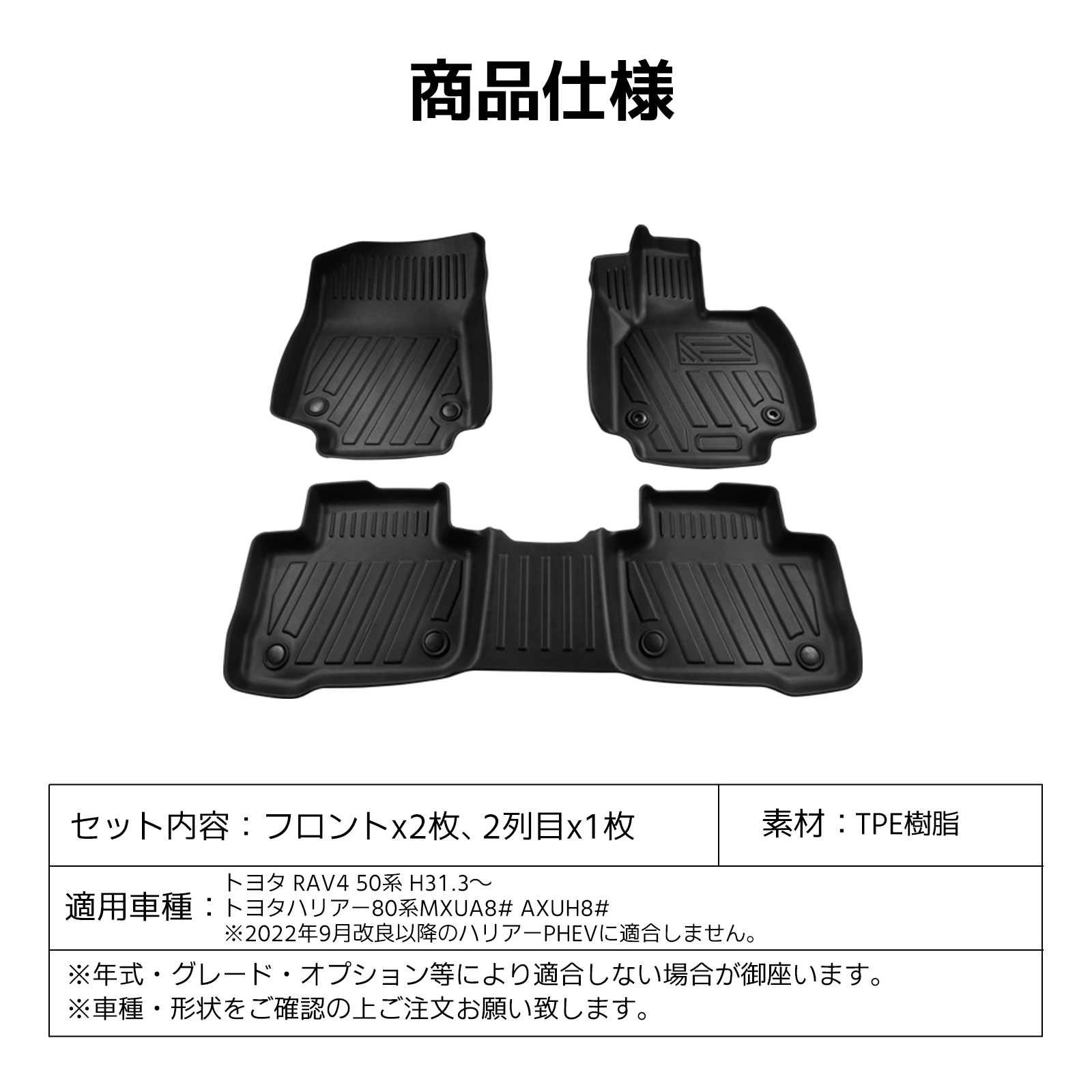 RAV4 新型ハリアー 80系 ガソリン車/ハイブリッド車 ラバーマット TPE