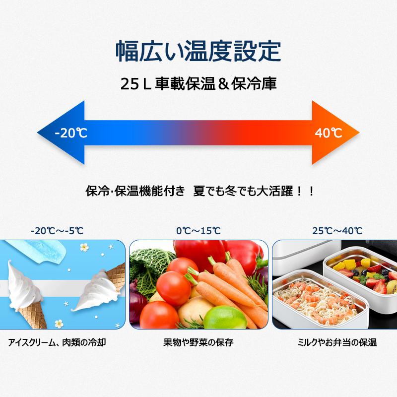 ポータブル車載冷蔵庫 大容量25L 冷蔵庫 冷凍庫 12V 24V AC DC電源 対応 -20℃〜40℃ 車載/家庭用 DC12V 24V AC100V 25W 小型 キャンプ アウトドア｜nextstageyh3｜03