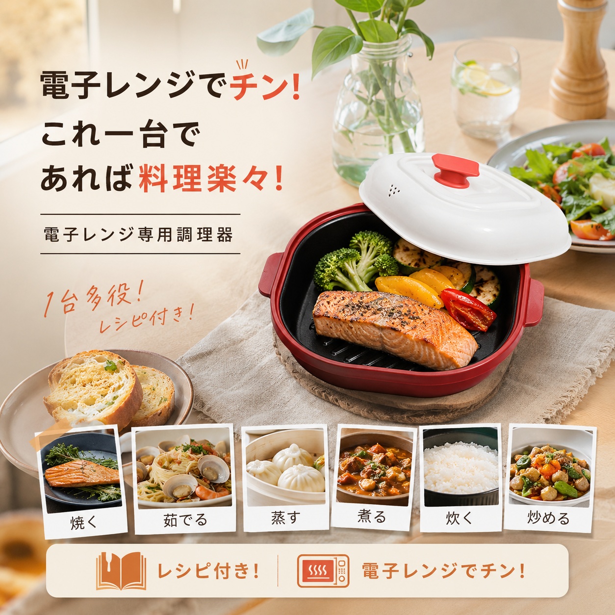 東亜産業 テレビCMで話題 電子レンジ調理器 900ML 正方形 大容量モデル