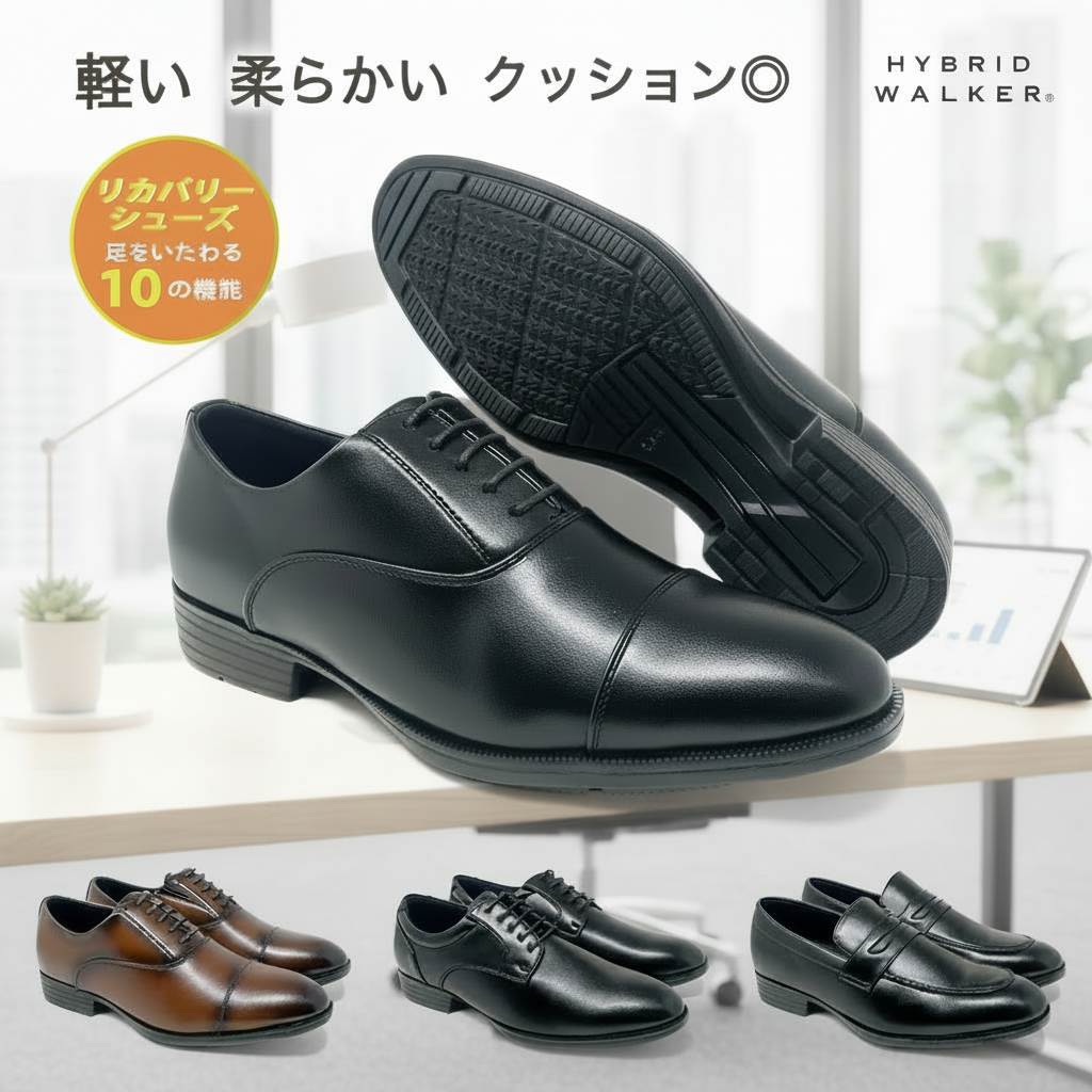 HYBRID WALKER メンズ リカバリーシューズ ビジネスシューズ 血行促進