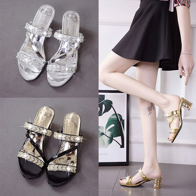 サンダル レディース 美足 キラキラ 靴 シューズ 痛くない ヒールサンダル ハイヒールミュール 靴 お洒落 美脚 デーリー 大人 可愛い 結婚式 二次会 お呼ばれ サンダル レディース ミュール チャンキーヒール 美脚 疲れない 海