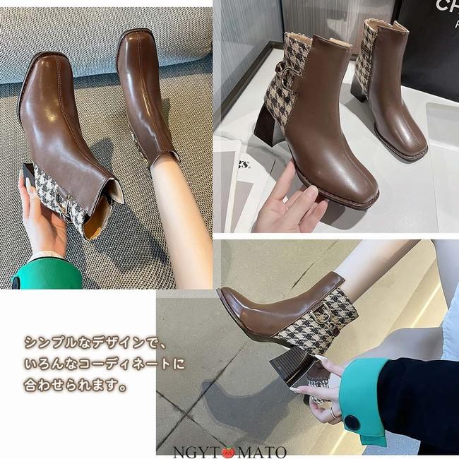 ショートブーツ レディース PU ブーティ 無地 美脚 おしゃれ 25.0cm ファスナー スクエアトゥ コーンヒール ローヒール 歩きやすい ベルト飾り|ngytomato|12