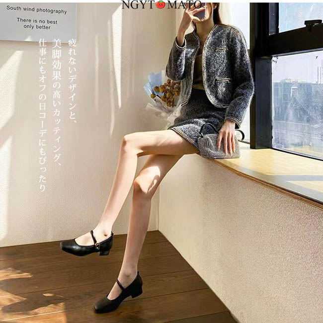 パンプス フラットヒール メリージェーンシューズ スクエアトゥ PU