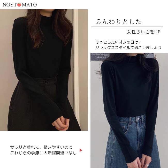 第2点500円 ブラウス レディース レースインナー トップス モックネック ストレッチ 長袖 カットソー 無地 土台服 重ね着風 パープル ブラック｜ngytomato｜06