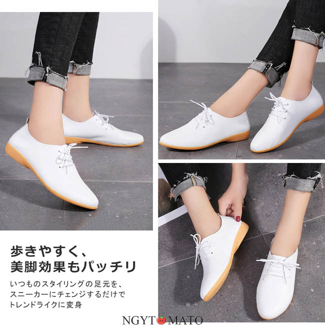 ローファー レディース レースアップ フラットヒール 編み上げシューズ