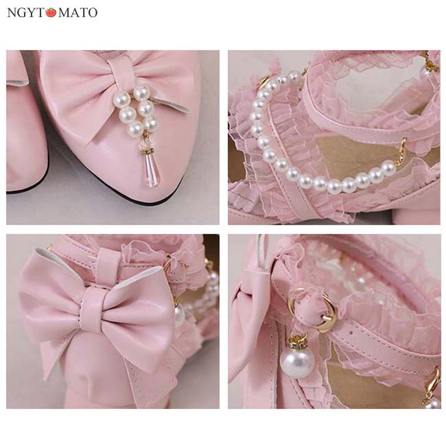 ロリータ風 パール付き ブラックパンプス 06032410lltdx14.jpg