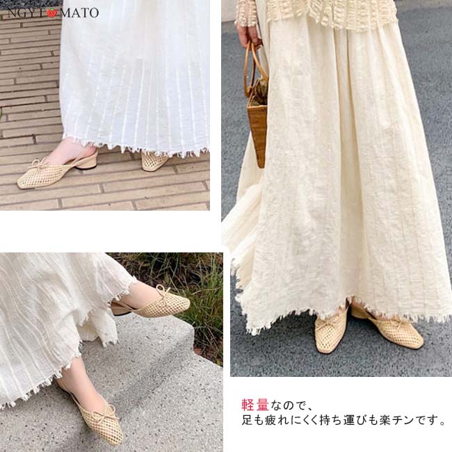 パンプス ストラップ付き メッシュシューズ バックストラップ スクエア