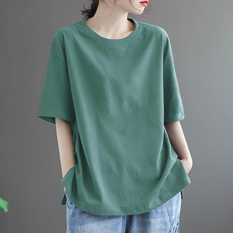 超美品-Tシャツ レディース 半袖 トップス カットソー カジュアル •ゆったり 快適 無地 薄手 涼しい 普段着 ルームウェア 春 夏 セール  送•料無料 L A03