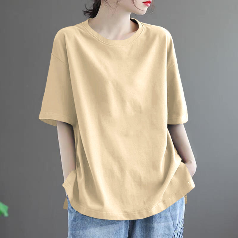 超美品-Tシャツ レディース 半袖 トップス カットソー カジュアル •ゆったり 快適 無地 薄手 涼しい 普段着 ルームウェア 春 夏 セール  送•料無料 L A03