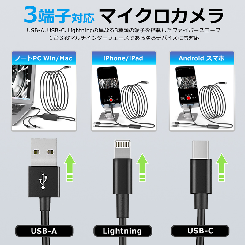 ファイバースコープ 高輝度白色LED4灯 ф5,5mm 特注仕様長3m nicetrade_k1-pro5mm