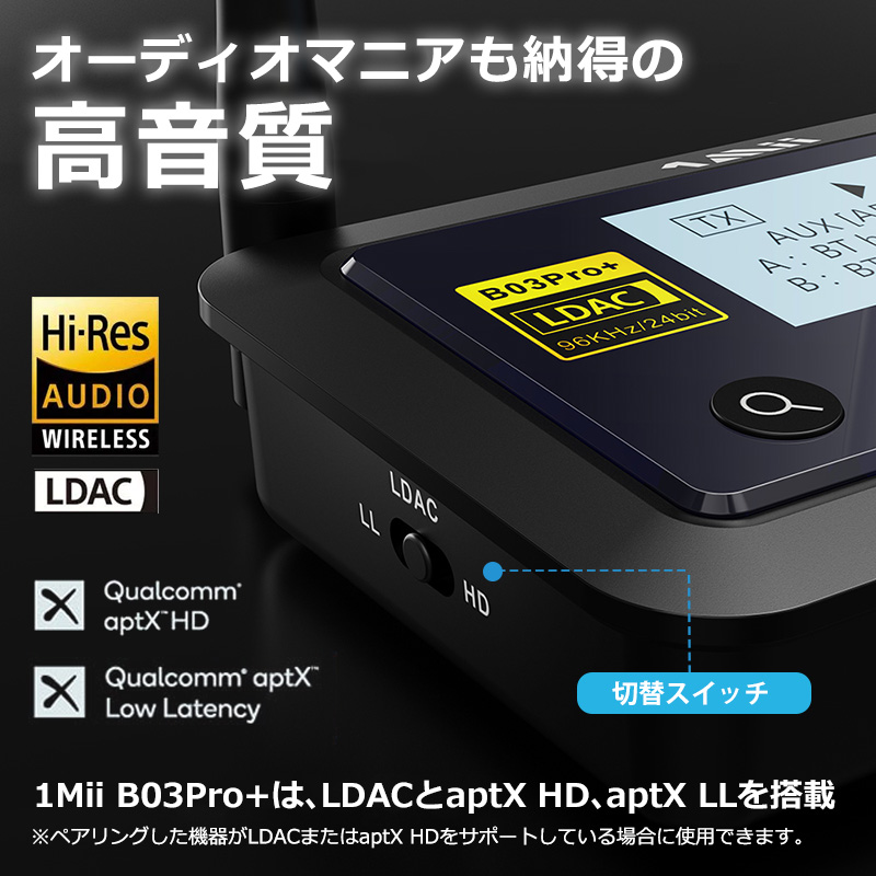 Bluetooth 5.0 LDAC ワイヤレス トランスミッター レシーバー 送受信機