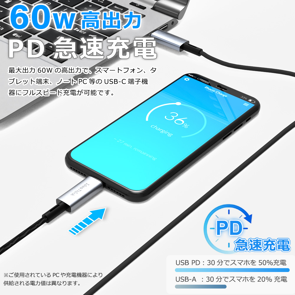 USB C ケーブル PD対応 60W USB-C typec タイプc データ転送 コード2m