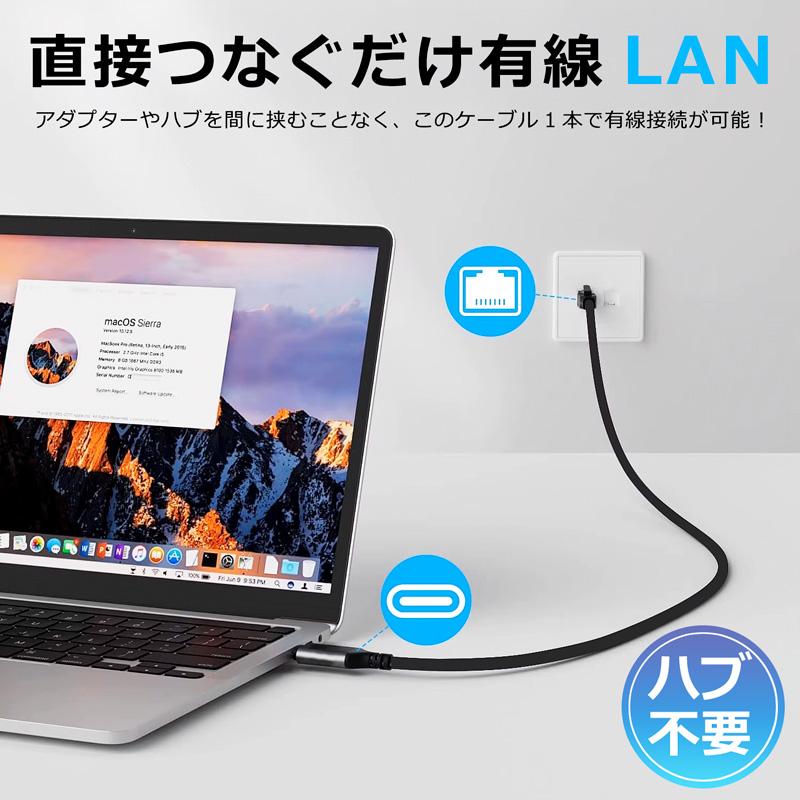 USB-C/A to LANアダプター ケーブル 1M 2M 3M 有線LANアダプター