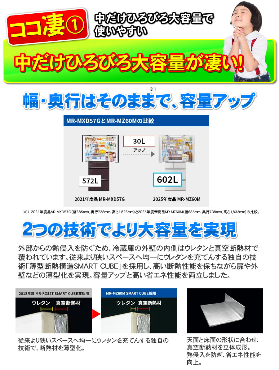 三菱（MITSUBISHI） 標準設置費込み 冷蔵庫 MR-WZ55K-W（MR-WZ55M-W