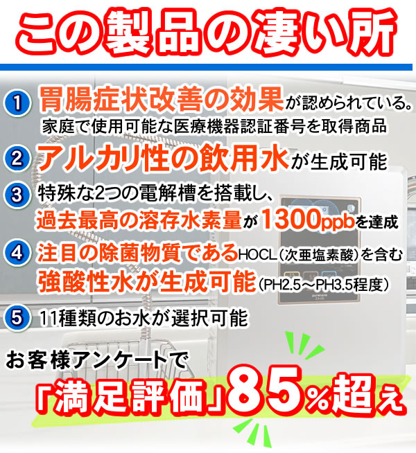 整水器 日本製＞ 還元水と次亜塩素酸水生成器（強酸性水タイプ）水素水生成器