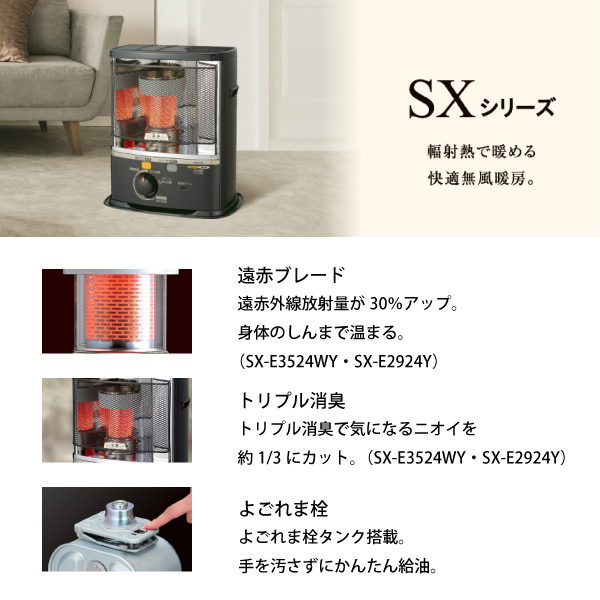 2024年製 コロナ 自然通気形開放式石油ストーブ SX-2824Y 8-10畳 SXシリーズ（2024年モデル）｜ポータブル石油ストーブ｜株式会社コロナ