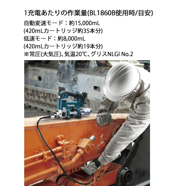 マキタ（makita） 18V 充電式グリスガン バッテリー ・充電器付き GP180DRG 工具 電動 グリス ガン グリスアップの画像
