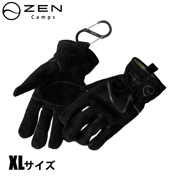 ゼンキャンプス  キャンプ用グローブ XL YN-DZNV-4LAU 薪ストーブ 手袋 手ぶくろ ブラック 焚き火 焚火 アウトドア 革 裏地綿 暖かい | 