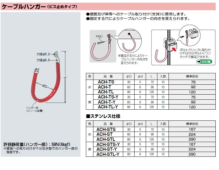 未来工業 ACH-TS ケーブルハンガー（ビス止めタイプ） 10個 :ach-ts:箕面電材 - 通販 - Yahoo!ショッピング