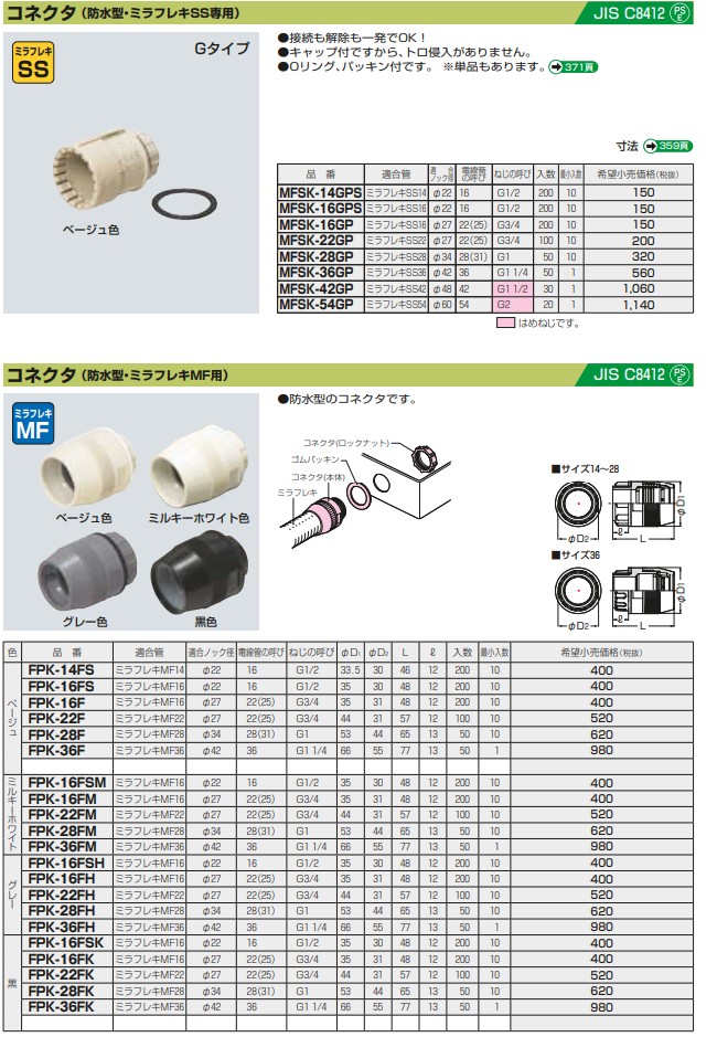 メーカー公式メーカー公式未来工業 FPK-16FSK 10個 コネクタ（ミラフレキＭＦ用）防水型 黒 材料、資材 