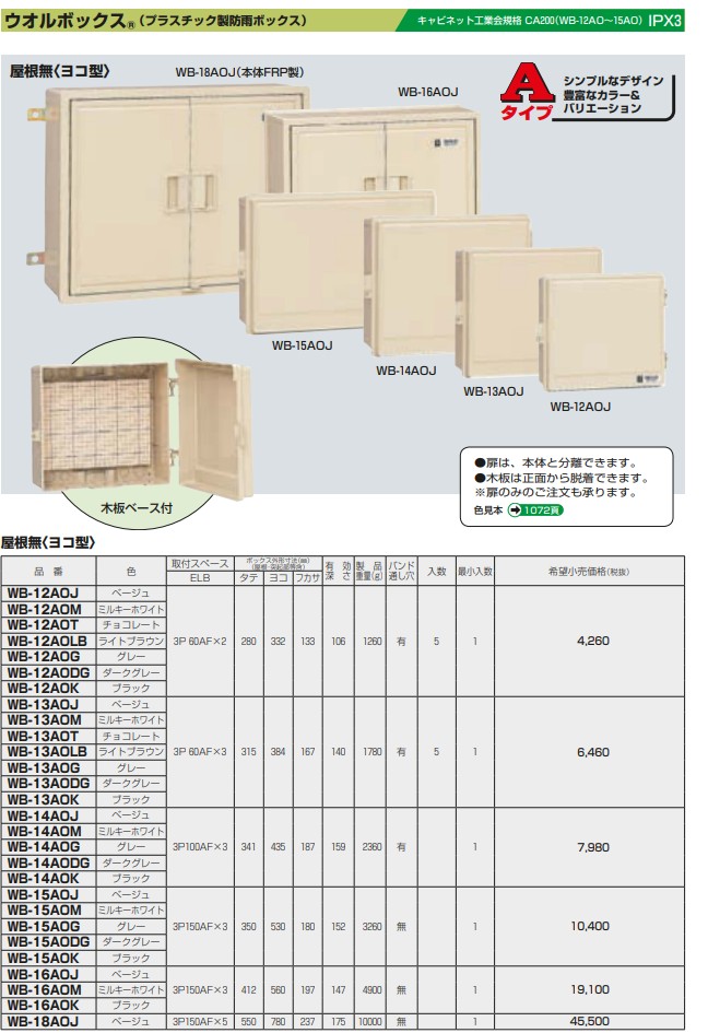 5☆大好評 未来工業 ウオルボックス 屋根無 タテ型 有効フカサ90