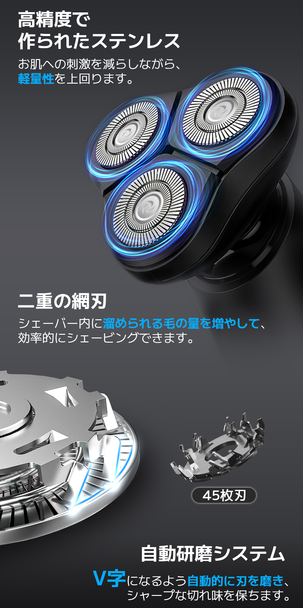メンズシェーバー 電気シェーバー 磁気ヘッド 髭剃り ひげ剃り Sarlisi メンズシェーバー 電気シェーバー 3枚刃 磁気ヘッド 髭