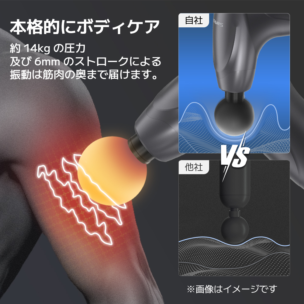 マッサージガン 筋膜リリース 小型 マッサージ器 ハンディガン mini ミニ 健康家電 ドクターイチオシ ボディケア 肩こり 腰 ストレス解消 長座 SAMD02GY｜nichian2｜06