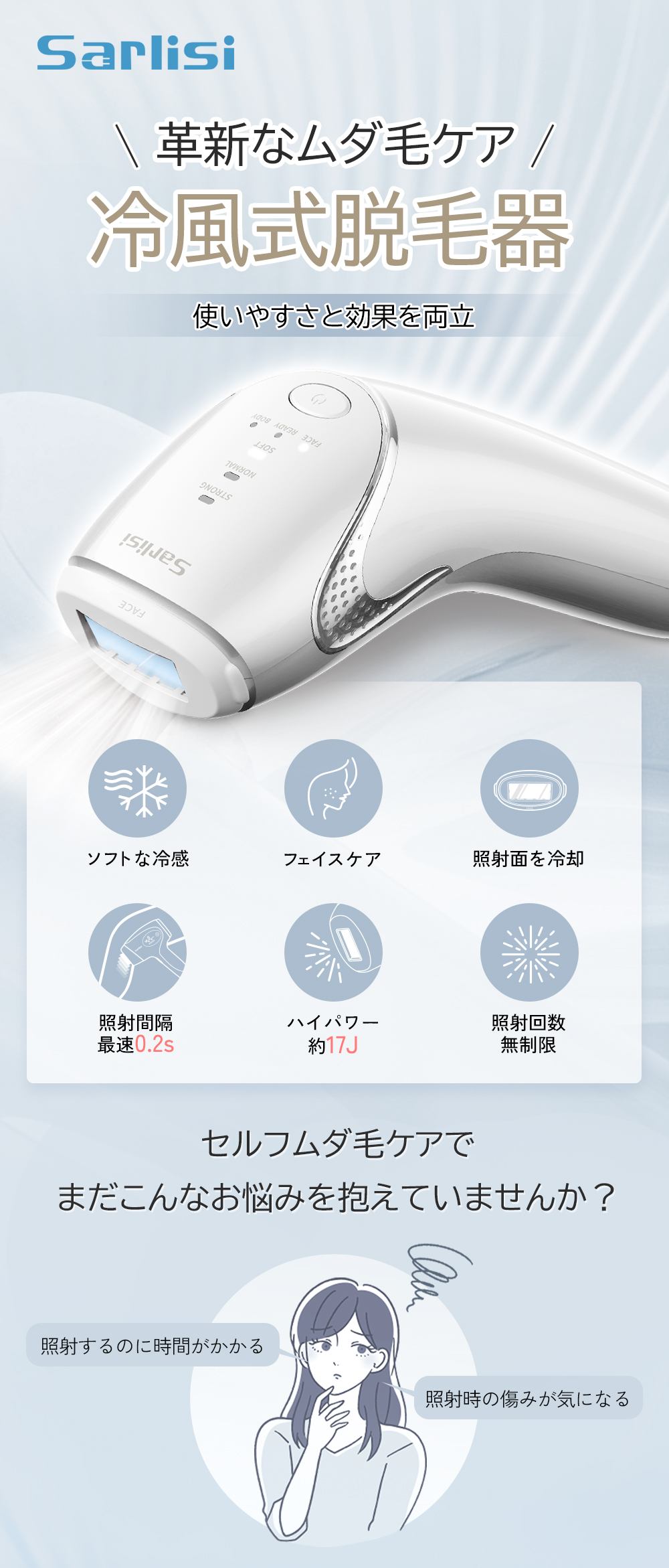 Sarlisi 脱毛器 冷風式脱毛器 除毛 IPL VIO対応 ボディ フェイス スピード照射 美顔 家庭用 全身用 男女兼用 ヒゲ : aa01sa  : Sarlisi 公式店 - 通販 - Yahoo!ショッピング