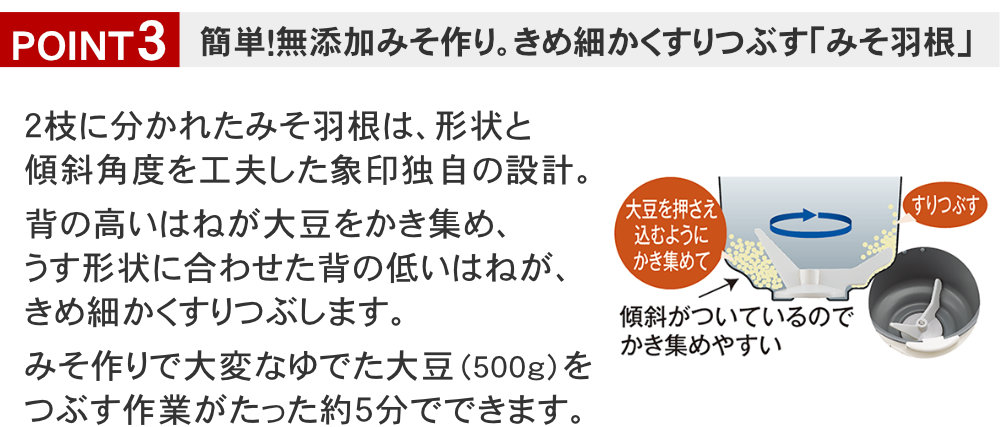 象印　餅つき機　力もち　BS−ED10 はきめ細かくすりつぶす「みそ羽根」で簡単無添加味噌づくり