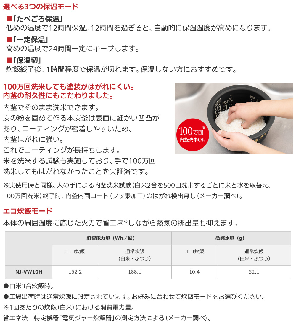 三菱電機（MITSUBISHI ELECTRIC） NJ-VW10H-W 本炭釜 白真珠（白） IH