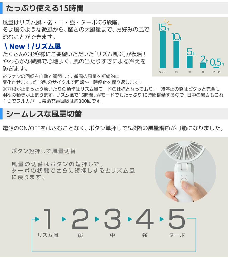 新品 ハンディファン 扇風機 大風量 Silky Wind Mobile3.2(ライト