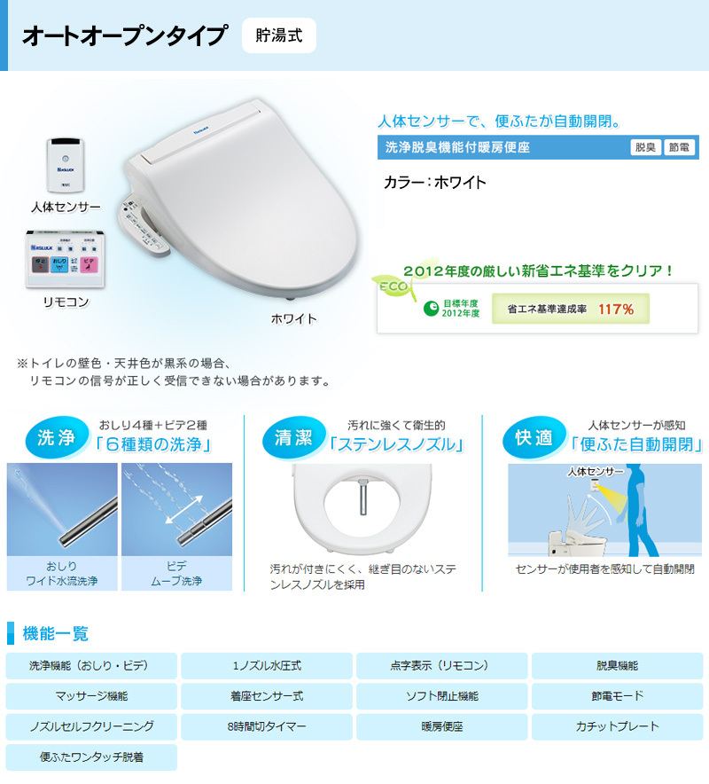 つやあり ナスラック 自動オープン 便ふた自動開閉 温水洗浄便座 脱臭