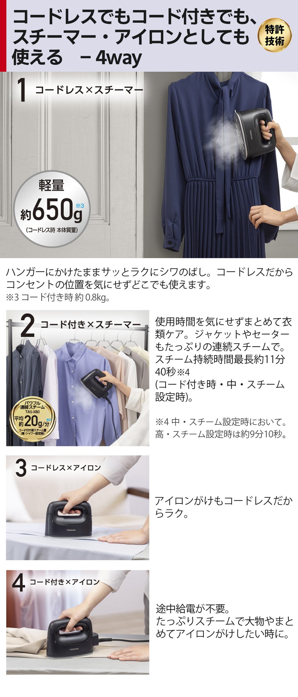 LaCoo 東芝 「TOSHIBA」 TAS-X80 (K) コードレス衣類スチーマー