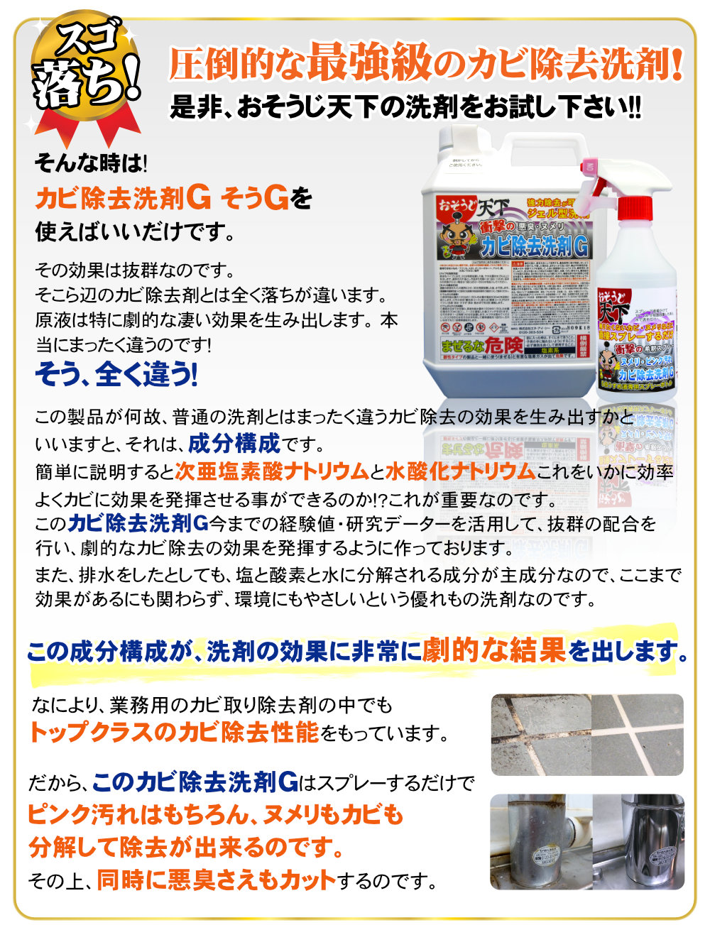 強力・カビ除去剤」 カビ除去洗剤 ジェルタイプ 2リットル カビ落とし 