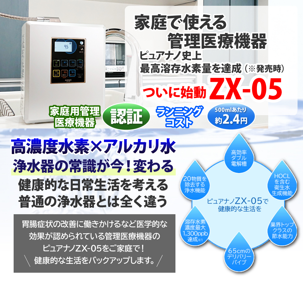 水素水 浄水器 Amazon | 日本製 水素水生成器 浄水器 ピュアナノ ZX-05 家庭用 強酸性