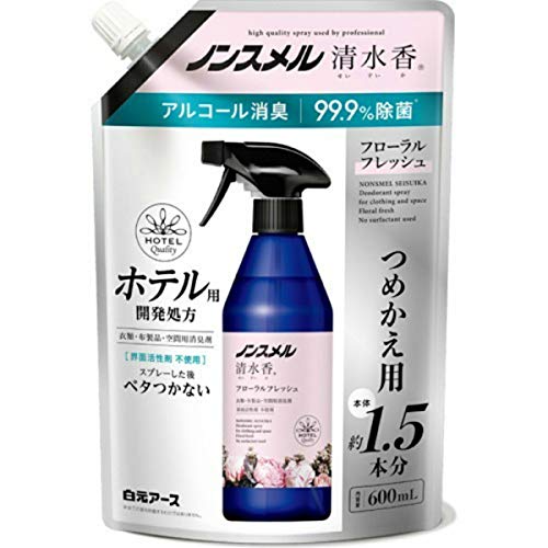 白元アース ノンスメル 清水香 フローラルフレッシュの香り 詰め替え 600ml 消臭スプレー 4個セット