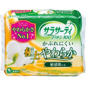 小林製薬 サラサーティ コットン100 極上やわらか おりものシート 無香料 52コ入り ６個セット