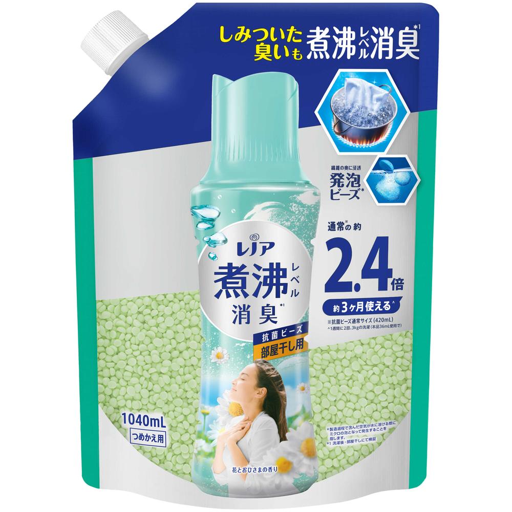 レノア 煮沸レベル消臭 抗菌ビーズ 部屋干し 花とおひさまの香り 詰め替え 1040mL 4個セット