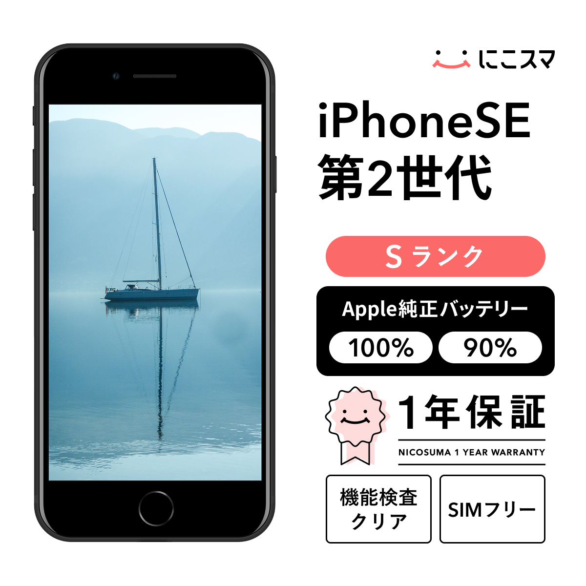 純正バッテリー100% iPhone SE (第 2 世代) 128GB Sランク : 中古